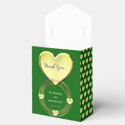 エメラルドグリーン金ゴールドパープルウェディングパーティーイベント フェイバーボックス (オープン)