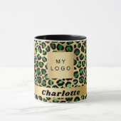 エメラルドグリーン金ゴールドヒョウのチータビジネスロゴ マグカップ (中央)