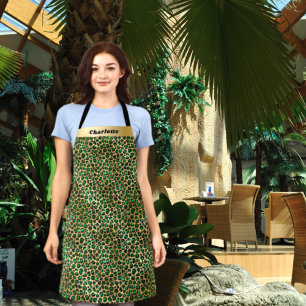 エメラルドグリーン金ゴールドヒョウのチーターパターン名 エプロン