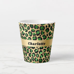 エメラルドグリーン金ゴールドヒョウのチーターパターン名 カフェラテマグ