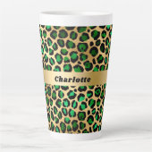 エメラルドグリーン金ゴールドヒョウのチーターパターン名 カフェラテマグ (正面)