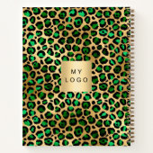 エメラルドグリーン金ゴールドヒョウのビジネスロゴ ノートブック (裏面)