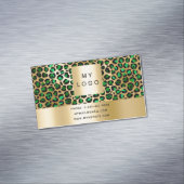 エメラルドグリーン金ゴールドヒョウ柄のロゴ マグネット名刺 (インサイチュ)