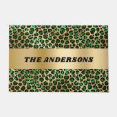 エメラルドグリーン金ゴールドヒョウ柄ファミリー名 ドアマット (正面)