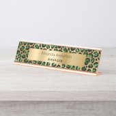 エメラルドグリーン金ゴールドヒョウ柄 デスクネームプレート (正面)