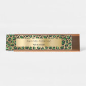 エメラルドグリーン金ゴールドヒョウ柄 デスクネームプレート (正面)