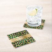 エメラルドグリーン金ゴールドヒョウ誕生日 スクエアペーパーコースター (インサイチュ)