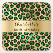 エメラルドグリーン金ゴールドヒョウ誕生日 スクエアペーパーコースター (正面)