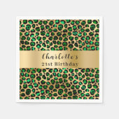 エメラルドグリーン金ゴールドヒョウ誕生日 スタンダードカクテルナプキン (正面)