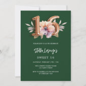 エメラルドグリーン金ゴールドピーチフローラスウィート16ラグジュアリー 招待状 (正面)