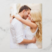 エメラルドグリーン金ゴールドフォト結婚写真ズモダン 箔招待状 (裏面)