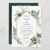 エメラルドグリーン金ゴールドフレームQRコードフォト 招待状 (正面/裏面)