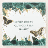 エメラルドグリーン金ゴールドフローラエレガントキンセアニェラ ガラスコースター (正面)