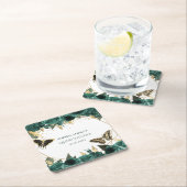 エメラルドグリーン金ゴールドフローラエレガントキンセアニェラ スクエアペーパーコースター (インサイチュ)