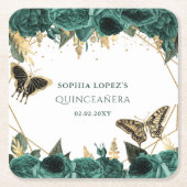 エメラルドグリーン金ゴールドフローラエレガントキンセアニェラ スクエアペーパーコースター (正面)