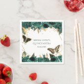 エメラルドグリーン金ゴールドフローラエレガントキンセアニェラ スタンダードカクテルナプキン (インサイチュ)