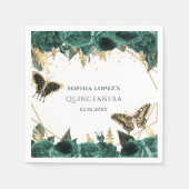 エメラルドグリーン金ゴールドフローラエレガントキンセアニェラ スタンダードカクテルナプキン (正面)