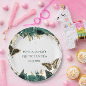 エメラルドグリーン金ゴールドフローラエレガントキンセアニェラ ペーパープレート (パーティー)