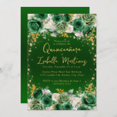 エメラルドグリーン金ゴールドフローラキンセアニラスウィート15 招待状 (正面/裏面)