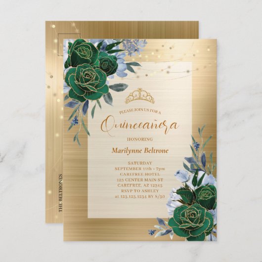 エメラルドグリーン金ゴールドフローラキンセアニラ ポストカード (正面/裏面)