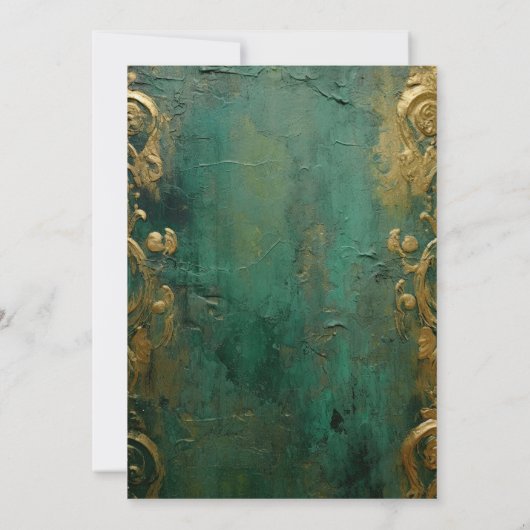 エメラルドグリーン金ゴールドフローラキンセアニラ 招待状 (裏面)