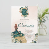 エメラルドグリーン金ゴールドフローラクレストチャラキンセアニェラ 招待状 (スタンド正面)