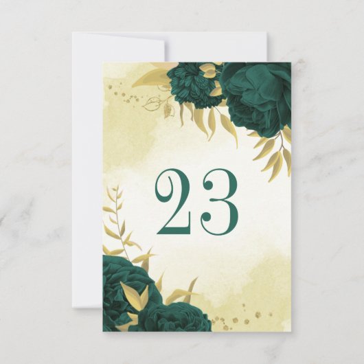 エメラルドグリーン金ゴールドフローラテーブル番号 招待状 (裏面)