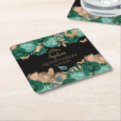 エメラルドグリーン金ゴールドフローラバタフライキンセアニラ スクエアペーパーコースター (アングル)