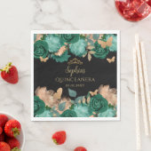 エメラルドグリーン金ゴールドフローラバタフライキンセアニラ スタンダードランチョンナプキン (インサイチュ)