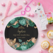 エメラルドグリーン金ゴールドフローラバタフライキンセアニラ ペーパープレート (パーティー)