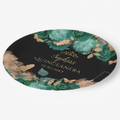 エメラルドグリーン金ゴールドフローラバタフライキンセアニラ ペーパープレート (アングル)