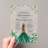 エメラルドグリーン金ゴールドフローラプリンセスキンセアニェラ アクリル招待状 (インサイチュ (ポータブル))