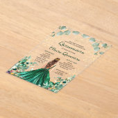エメラルドグリーン金ゴールドフローラプリンセスキンセアニェラ アクリル招待状 (レイダウン)