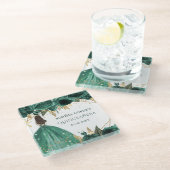 エメラルドグリーン金ゴールドフローラプリンセスキンセアニェラ ガラスコースター (アングル)