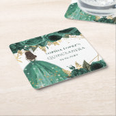 エメラルドグリーン金ゴールドフローラプリンセスキンセアニェラ スクエアペーパーコースター (アングル)