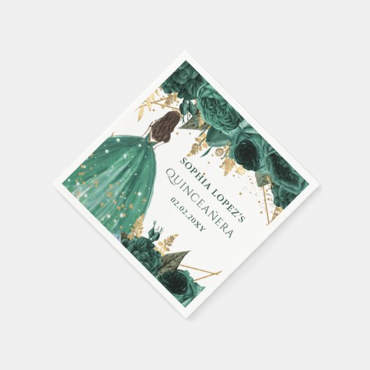 エメラルドグリーン金ゴールドフローラプリンセスキンセアニェラ スタンダードカクテルナプキン (角)