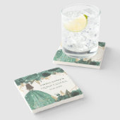 エメラルドグリーン金ゴールドフローラプリンセスキンセアニェラ ストーンコースター (横)