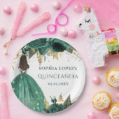 エメラルドグリーン金ゴールドフローラプリンセスキンセアニェラ ペーパープレート (パーティー)