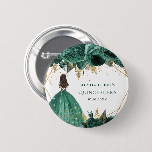 エメラルドグリーン金ゴールドフローラプリンセスキンセアニェラ 缶バッジ (正面&裏面)