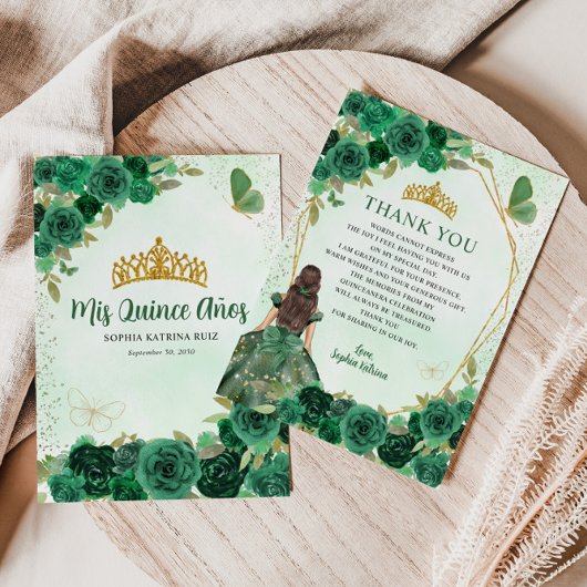 エメラルドグリーン金ゴールドフローラプリンセスキンセアニラ サンキューカード