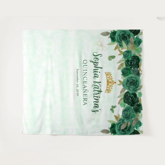 エメラルドグリーン金ゴールドフローラプリンセスキンセアニラ タペストリー (正面(横))