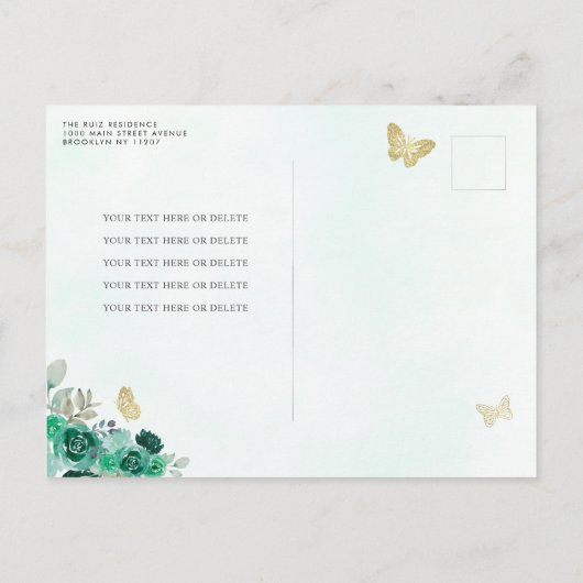 エメラルドグリーン金ゴールドフローラプリンセスキンセアニラ ポストカード (裏面)