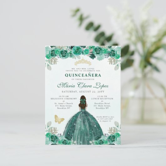 エメラルドグリーン金ゴールドフローラプリンセスキンセアニラ ポストカード (スタンド正面)