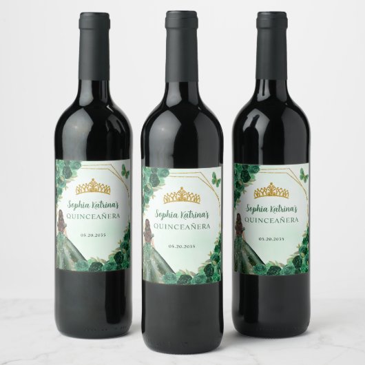 エメラルドグリーン金ゴールドフローラプリンセスキンセアニラ ワインラベル (ボトル)