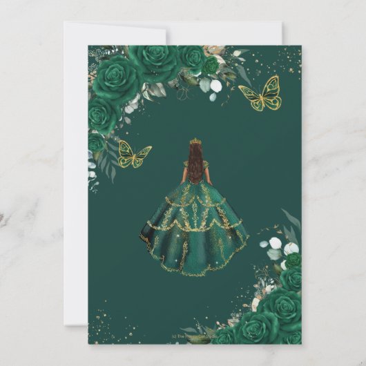 エメラルドグリーン金ゴールドフローラプリンセスキンセアニラ 招待状 (裏面)