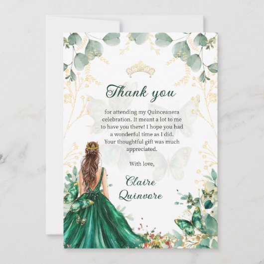 エメラルドグリーン金ゴールドフローラ写真キンセアニェラ サンキューカード (正面)