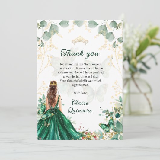 エメラルドグリーン金ゴールドフローラ写真キンセアニェラ サンキューカード (スタンド正面)
