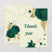 エメラルドグリーン金ゴールドフローラ幾何学 サンキューカード (正面/裏面)