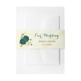 エメラルドグリーン金ゴールドフローラ結婚大理石 招待状ベリーバンド