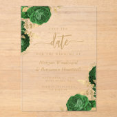 エメラルドグリーン金ゴールドフローラ結婚式の日付を保存 アクリル招待状 (正面)